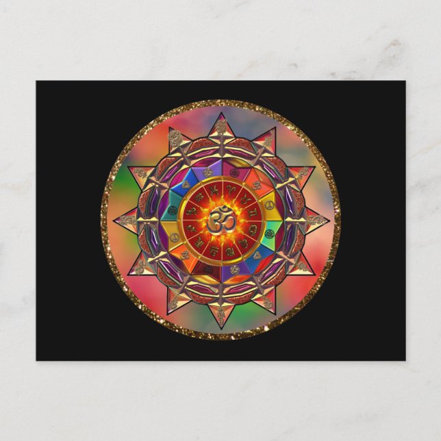 Colourful Symbolic Sun Mandala Postcard (Front)