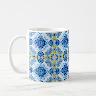 Colourful symmetrical seamless pattern, design in coffee mug