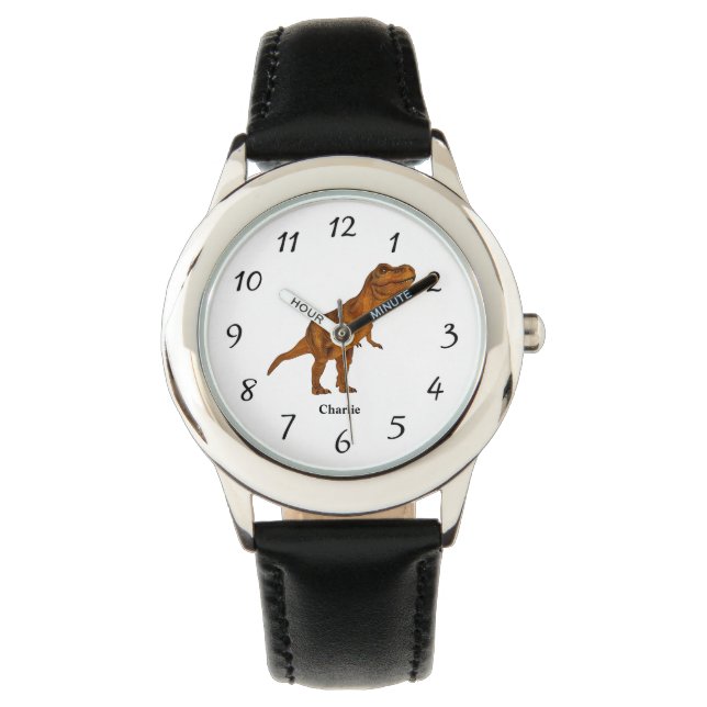 Colourful T-Rex Dinosaur Kid's Name Personalised Watch (Front)