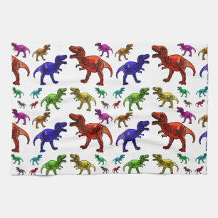 Colourful T-Rex Tea Towel