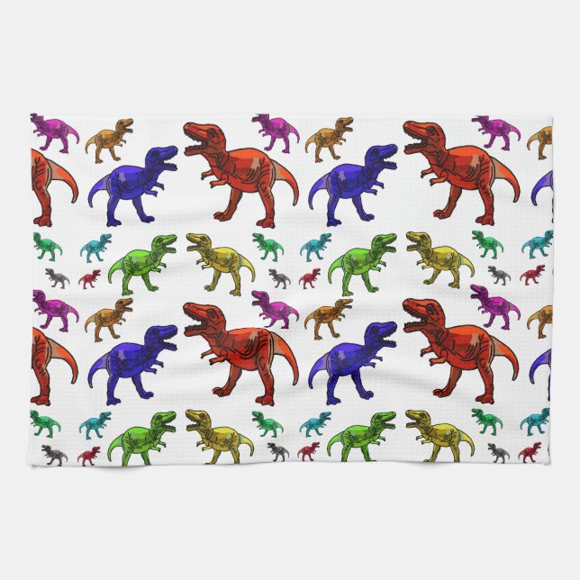 Colourful T-Rex Tea Towel (Horizontal)