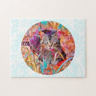 Colourful Tabby Cat Art Puzzle