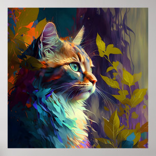 Colourful Tabby Cat Poster