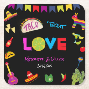 Colourful Taco Bout Love Mexican Fiesta Wedding Square Paper Coaster