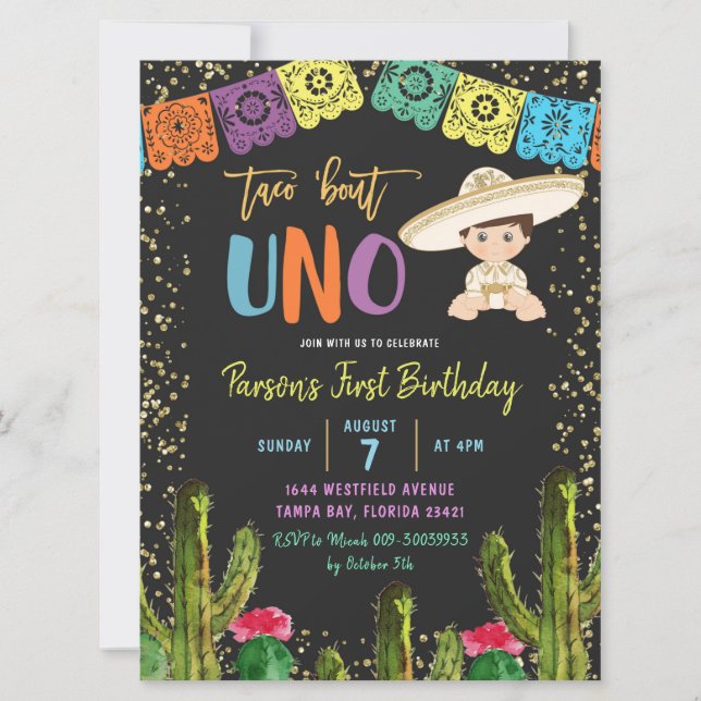 Colourful Taco Bout Uno Birthday Invitation (Front)