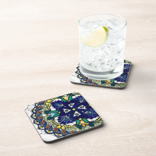colourful talavera pottery mexican blue photo art coaster