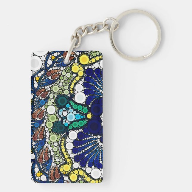 colourful talavera pottery mexican blue photo art  key ring (Back)