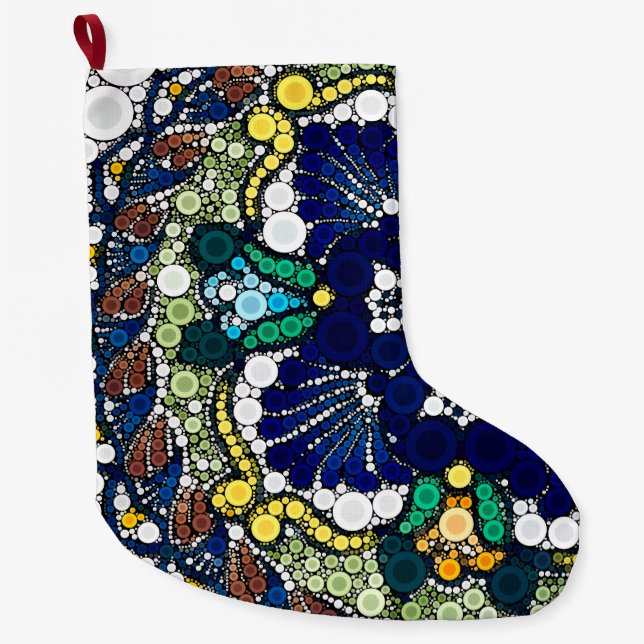 colourful talavera pottery mexican blue photo art  large christmas stocking (Front)