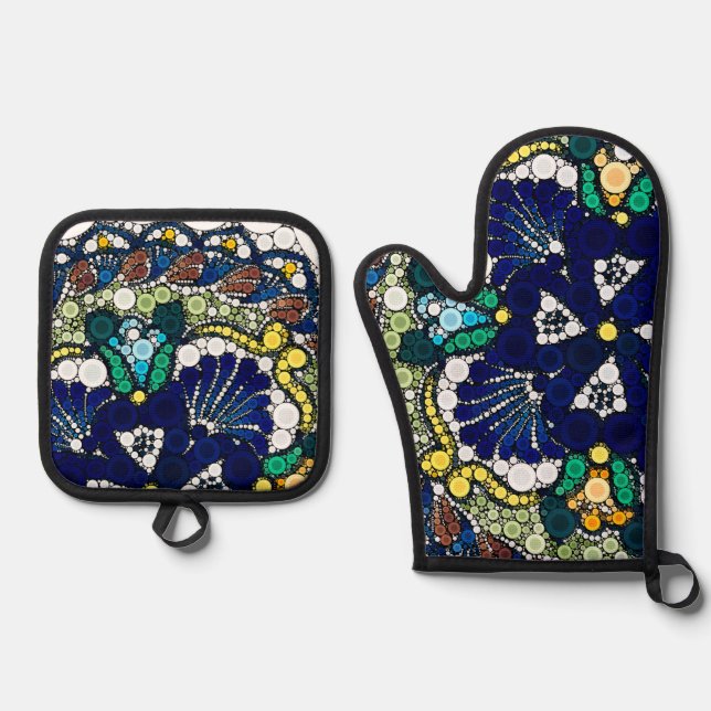 colourful talavera pottery mexican blue photo art  oven mitt & pot holder set (Front)