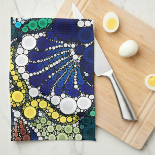 colourful talavera pottery mexican blue photo art  tea towel