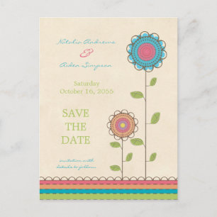 Colourful Tall Flowers Save the Date Postcard