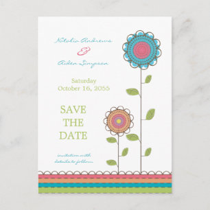Colourful Tall Flowers Save the Date Postcard