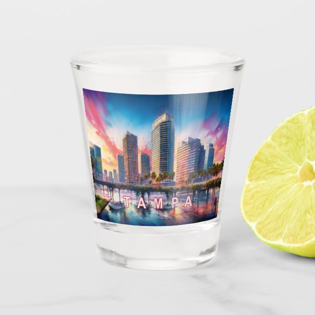 Colourful Tampa Skyline Abstract Art Shot Glass (Front)