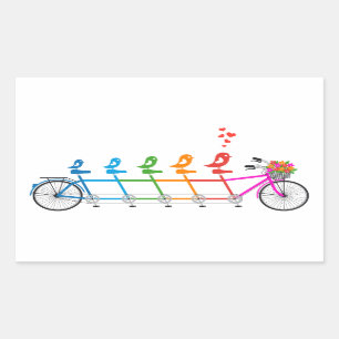 colourful tandem bicycle with cute birds family rectangular sticker