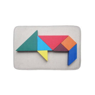 Colourful Tangram pig Bath Mat