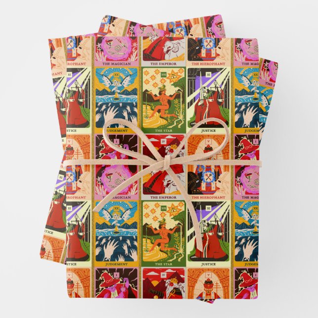 Colourful Tarot Card Illustrations  Wrapping Paper Sheet (In situ)