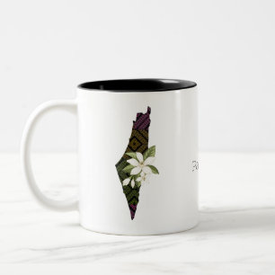 Colourful Tatreez Map Of Palestine Two-Tone Coffee Mug