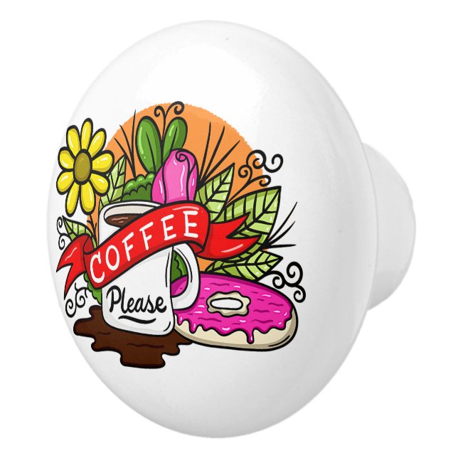 Colourful Tattoo Coffee and Doughnut Ceramic Knob (Right)