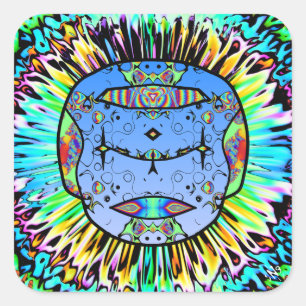 Colourful tattooed skull v0 square sticker
