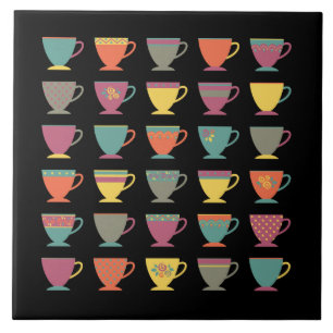 Colourful tea cups, hot drink, winter mugs  ceramic tile
