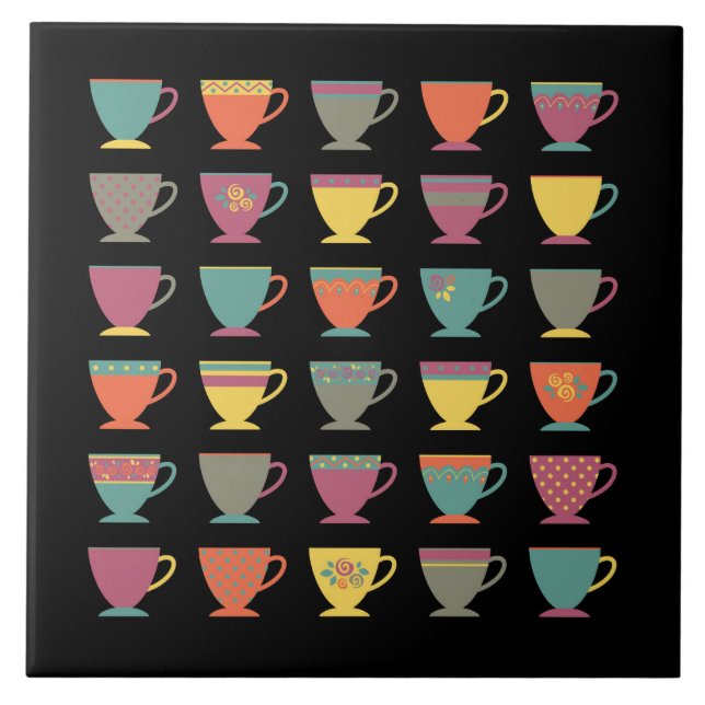 Colourful tea cups, hot drink, winter mugs  ceramic tile (Front)
