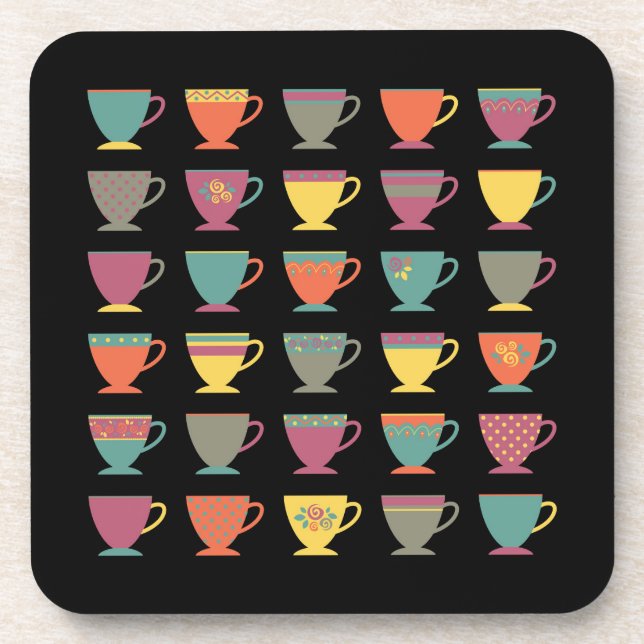 Colourful tea cups, hot drink, winter mugs  coaster (Front)