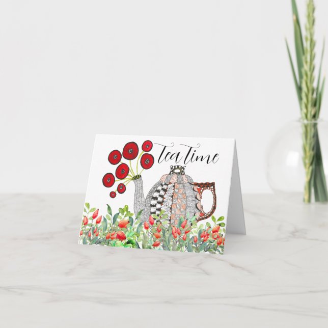 Colourful Tea Time Teapot Greeting Card  (Front)