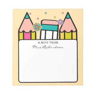 Colourful teacher name pencil cartoon notepad