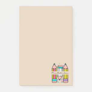 Colourful teacher name pencil cartoon  post-it notes
