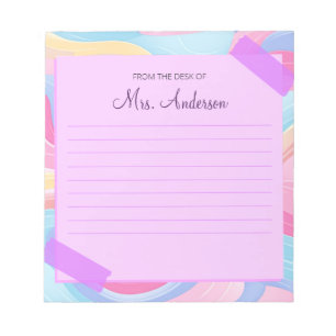 Colourful Teacher Name Rainbow Pastel Waves Notepad