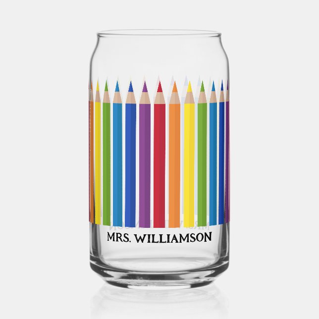Colourful Teacher Pencil Can Glass (Front)