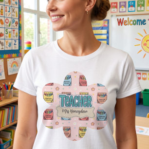 Colourful Teacher School Crayon Pattern T-Shirt