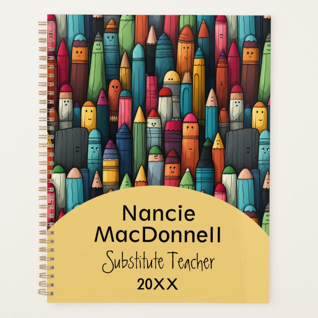 Colourful Teacher Tutoring Cartoon Pen Pattern Planner (Front)
