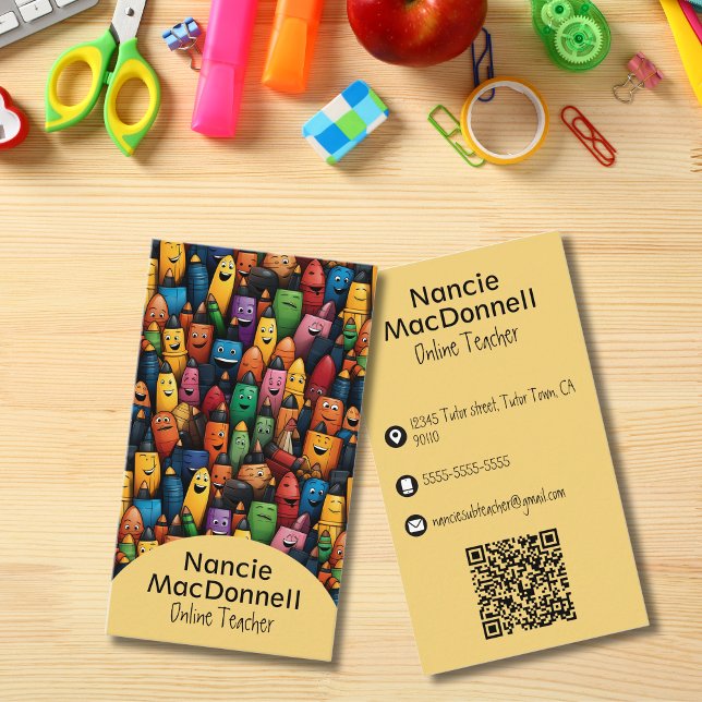 Colourful Teacher Tutoring Pen Pattern QR Code Business Card (Colorful Teacher Tutoring Pen Pattern QR Code Business Card)