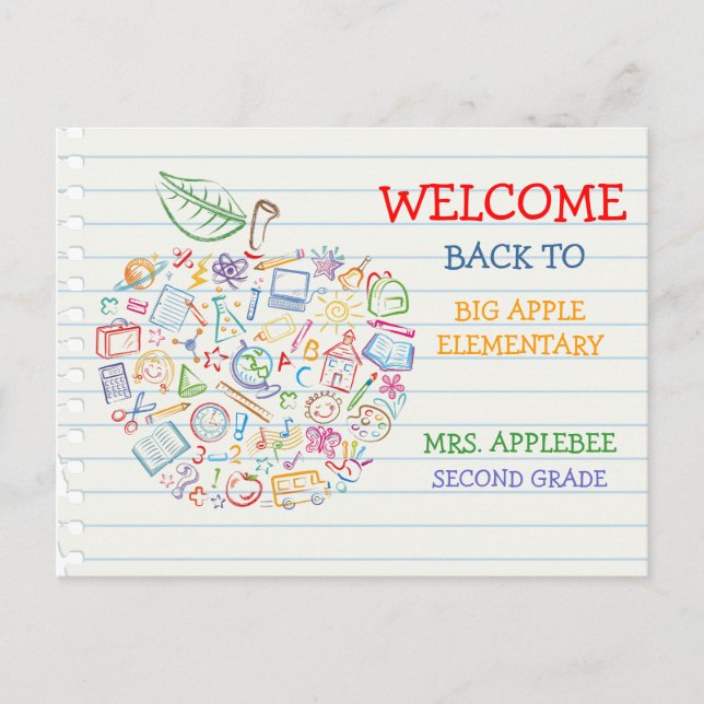 Colourful Teachers Apple Back to School Postcard (Front)
