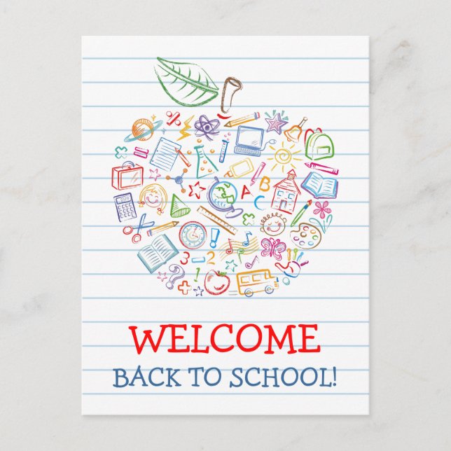 Colourful Teachers Apple Back to School Postcard (Front)