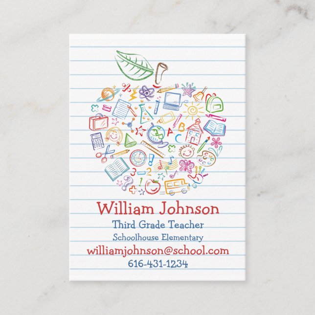 Colourful Teachers Apple Business Card (Front)