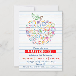 Colourful Teachers Apple Retirement Party Invite