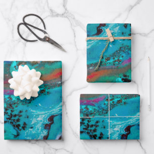 Colourful Teal Abstract Painting Wrapping Paper Sheet