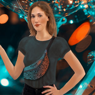 Colourful Teal Blue Orange Modern Floral Pattern Bum Bags