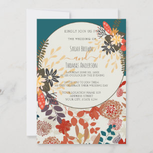 COLOURFUL TEAL BOHO FLORAL INVITATION