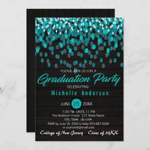 Colourful Teal Confetti Graduation Invitation