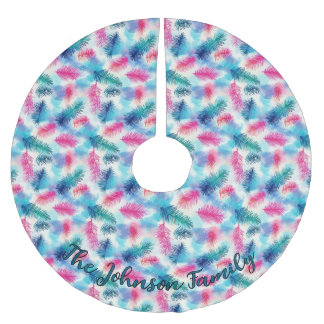Colourful Teal, Pink and Purple Branch Family Name Brushed Polyester Tree Skirt