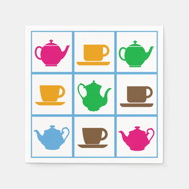 Colourful teapots pattern napkin (Front)