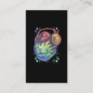 Colourful Techno Cat DJ Musician Raver Kitten Business Card