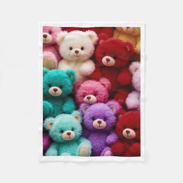 Colourful Teddy Bears Sherpa Throw Fleece Blanket (Front)