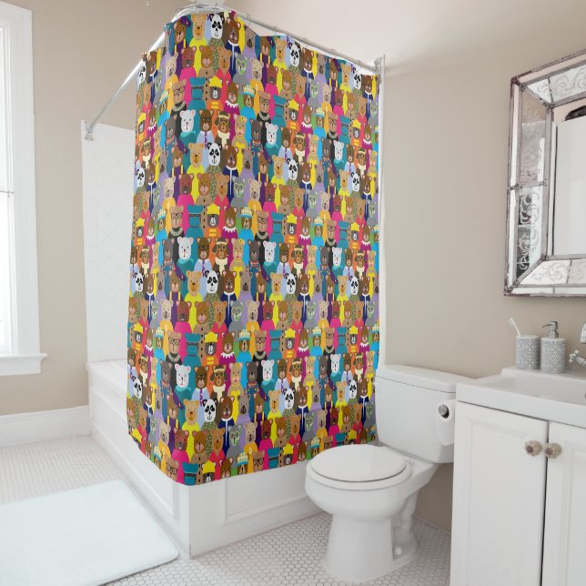 Colourful Teddy Bears with Many Professions Shower Curtain (In Situ)