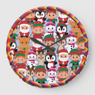 Colourful Teddy Christmas with Many Professions Large Clock