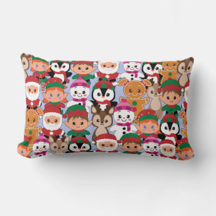 Colourful Teddy Christmas with Many Professions  Lumbar Cushion