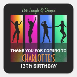 Colourful Teenager Disco Party   Birthday Square Sticker